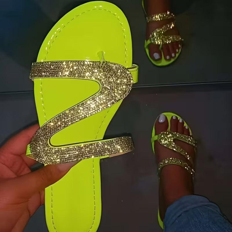 Women's Flat Jelly Slippers Bling Transparent Flip Flops