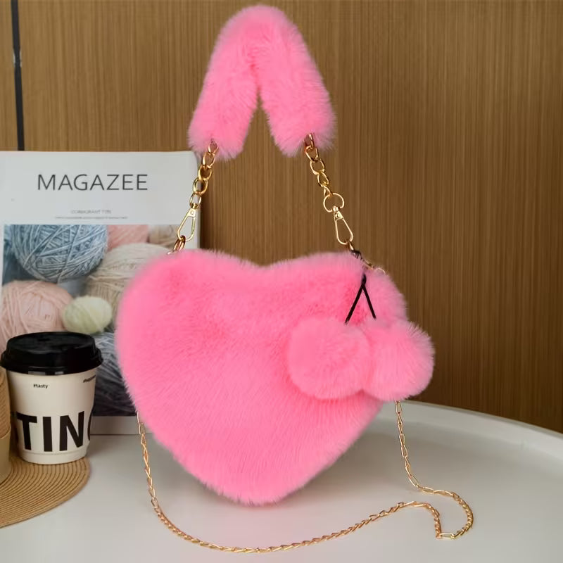 Women's Plush Heart Shoulder Bag Fashion Autumn Winter
