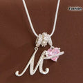 Women's Pink Heart Initial Letter Pendant Clavicle Chain Necklace Jewelry