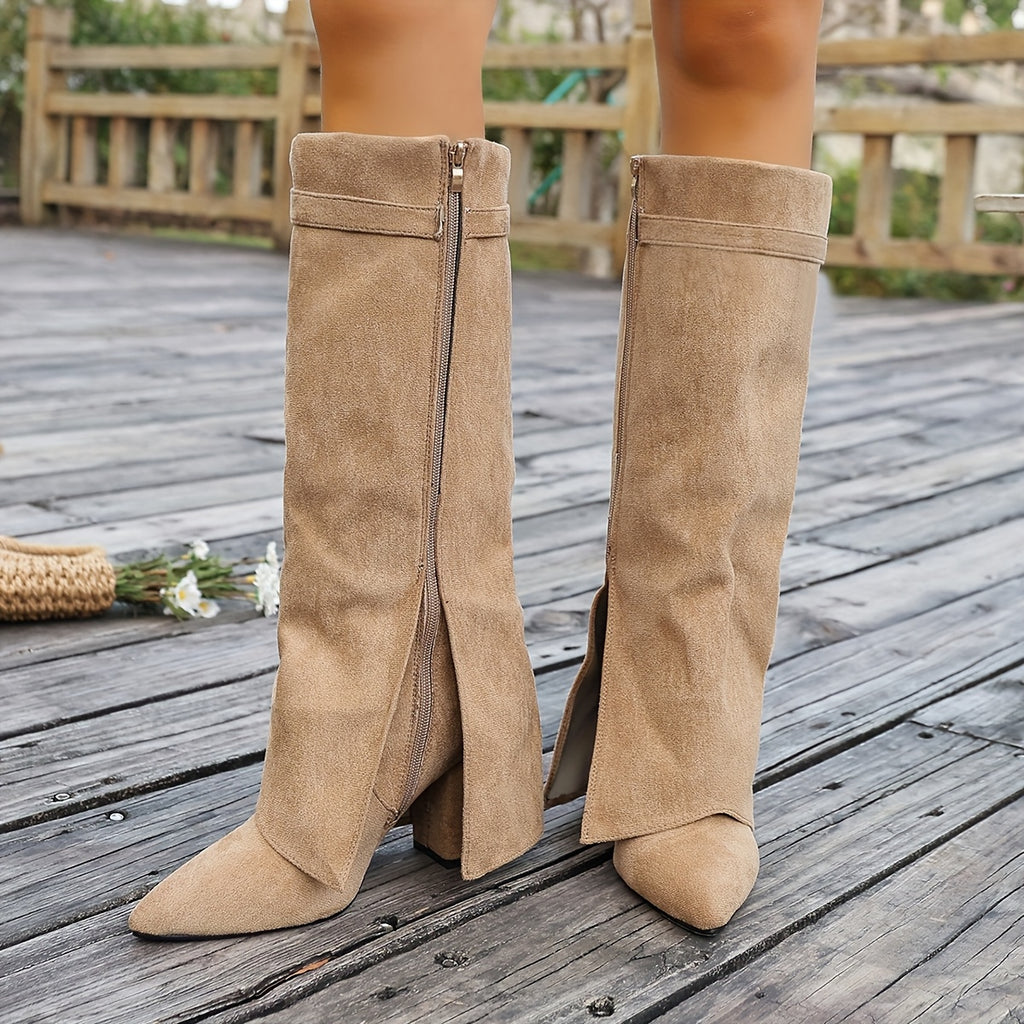 Women's Elegant Knee-High Boots Flat Heel Pointed Toe
