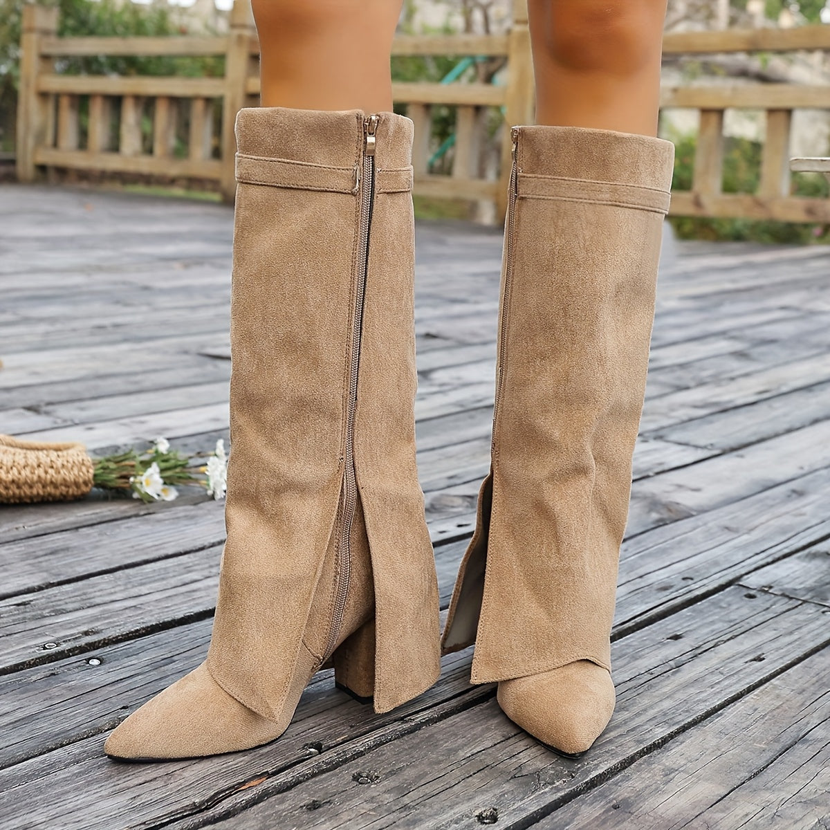 Women's Elegant Knee-High Boots Flat Heel Pointed Toe