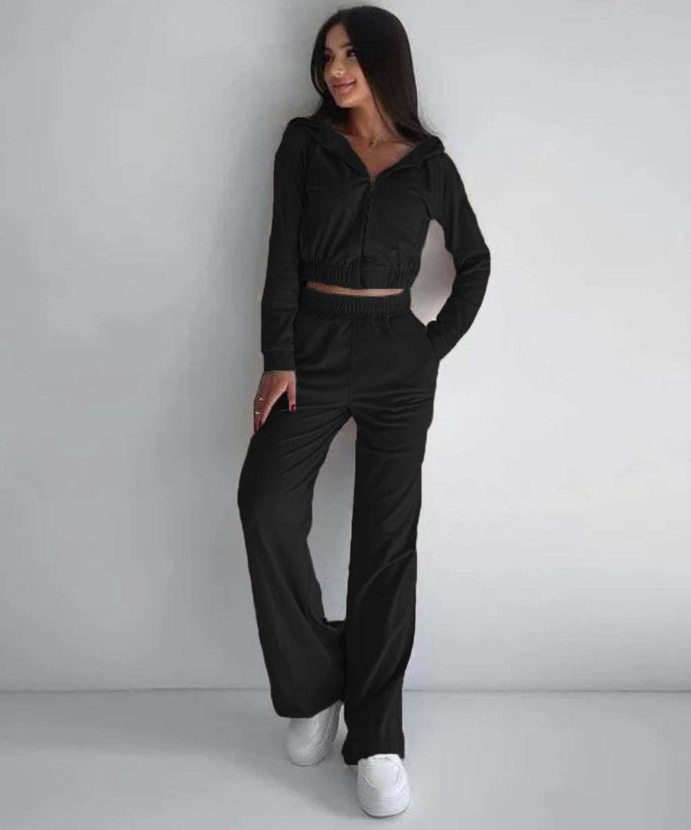 Women's Casual Hooded Hoodie Two-Piece Set DEMZY1491