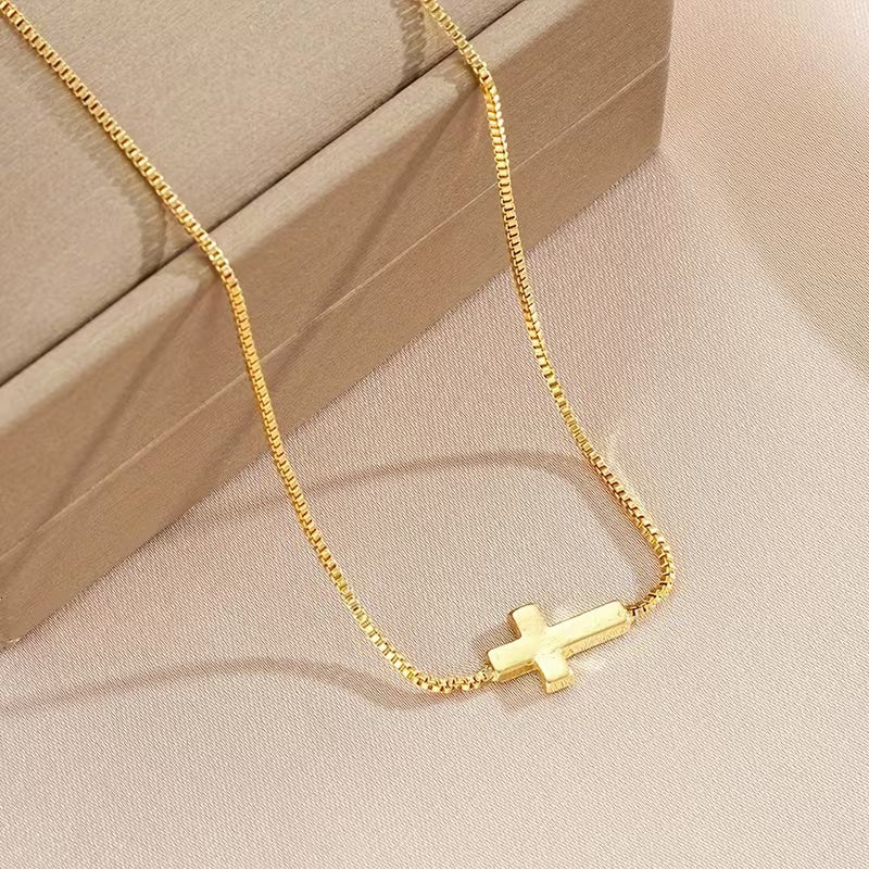 Women's Cross Pendant Necklace Elegant 18K Gold Plated Jewelry