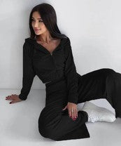 Women's Casual Hooded Hoodie Two-Piece Set DEMZY1491