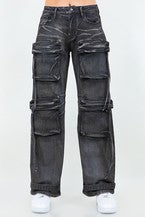 Women's Oil Stain Washed Wide Leg Jeans RJH-21187