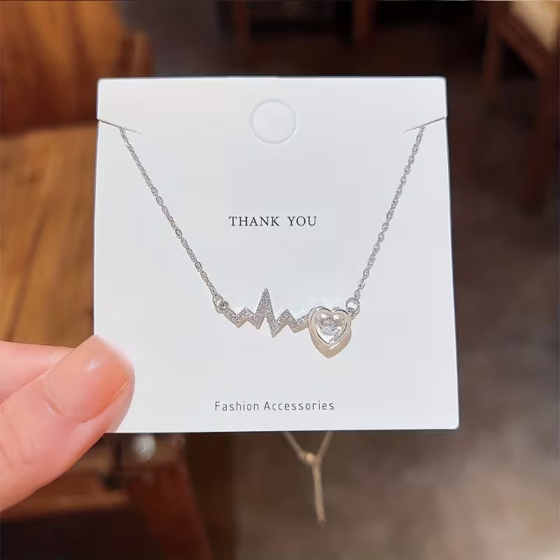 Unisex Heart Pendant Stainless Steel Chain Synthetic Zirconia Necklace