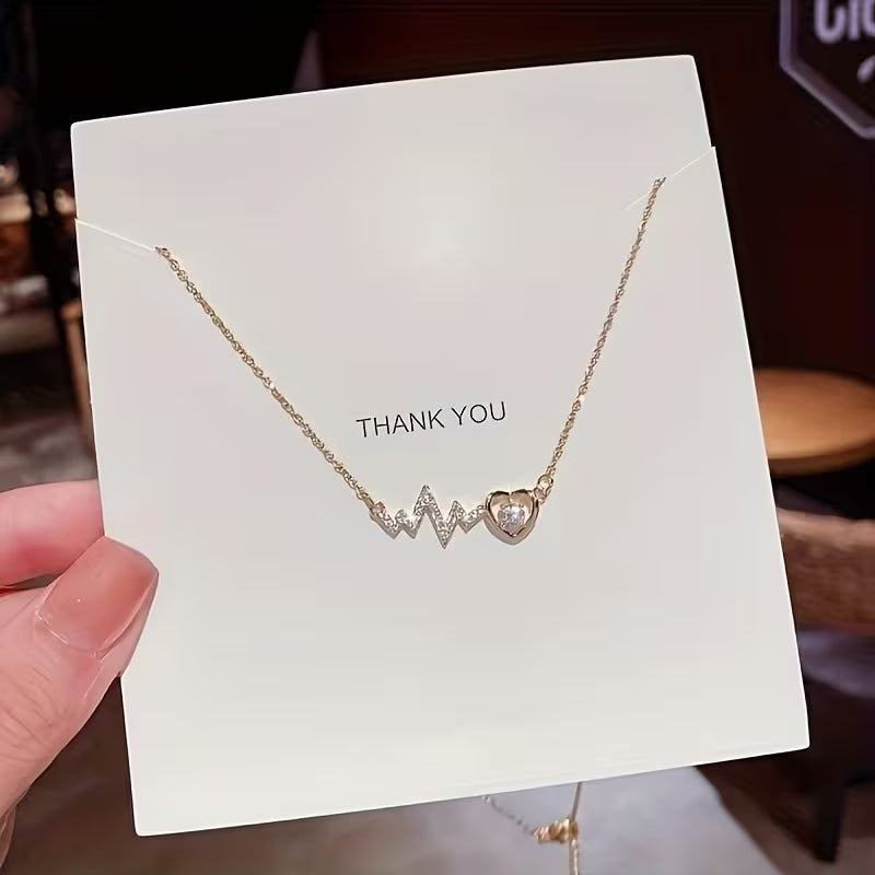 Unisex Heart Pendant Stainless Steel Chain Synthetic Zirconia Necklace
