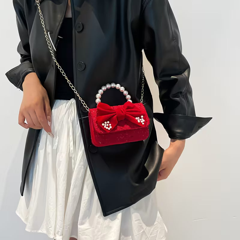 Women's Pearl Handle Small Crossbody Handbag Fashion