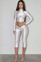 Women's Fitted Crop Top Capri Pants Set CHICJX4KSH1-7058
