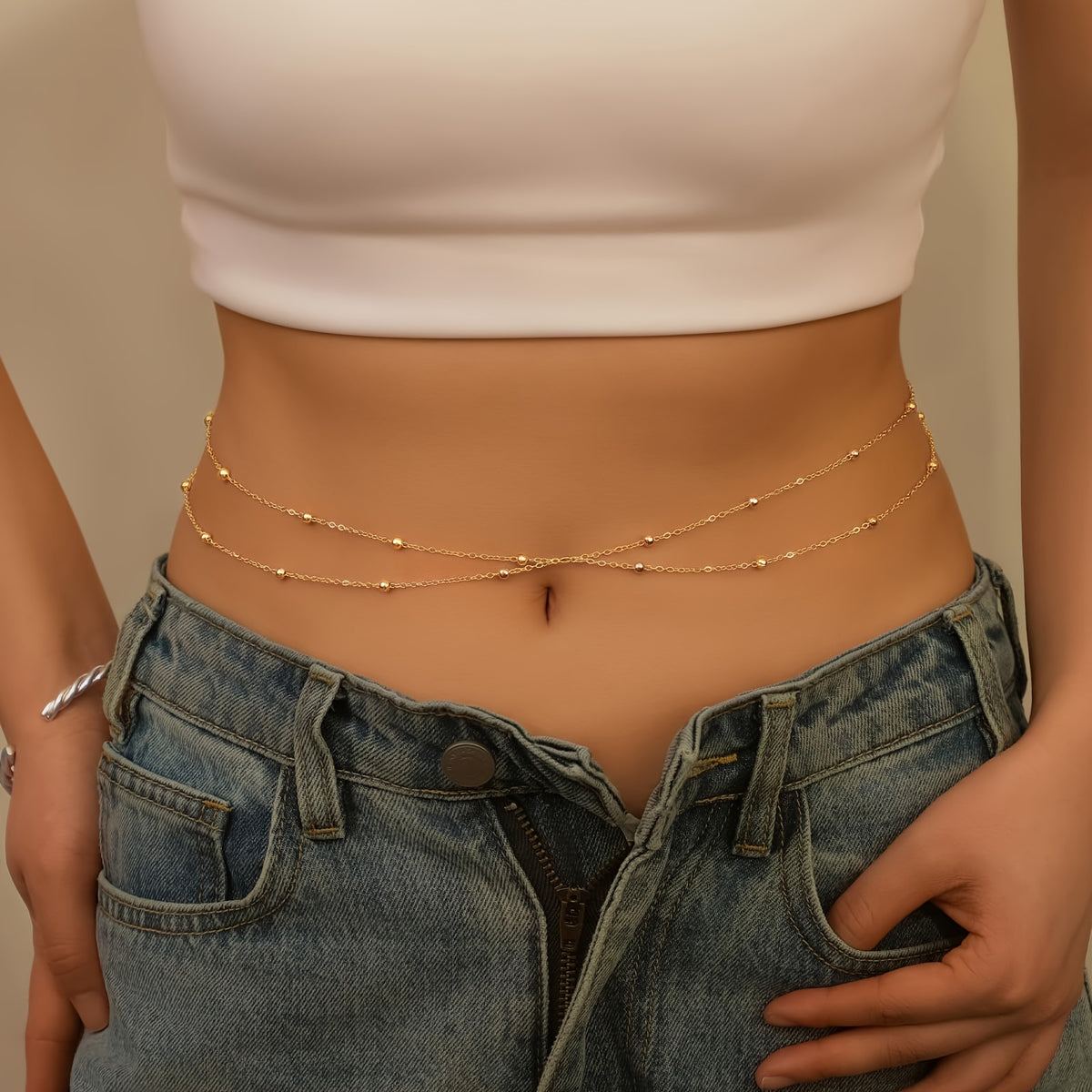 Women's Layered Beaded Stackable Body Chain Waist Ornament