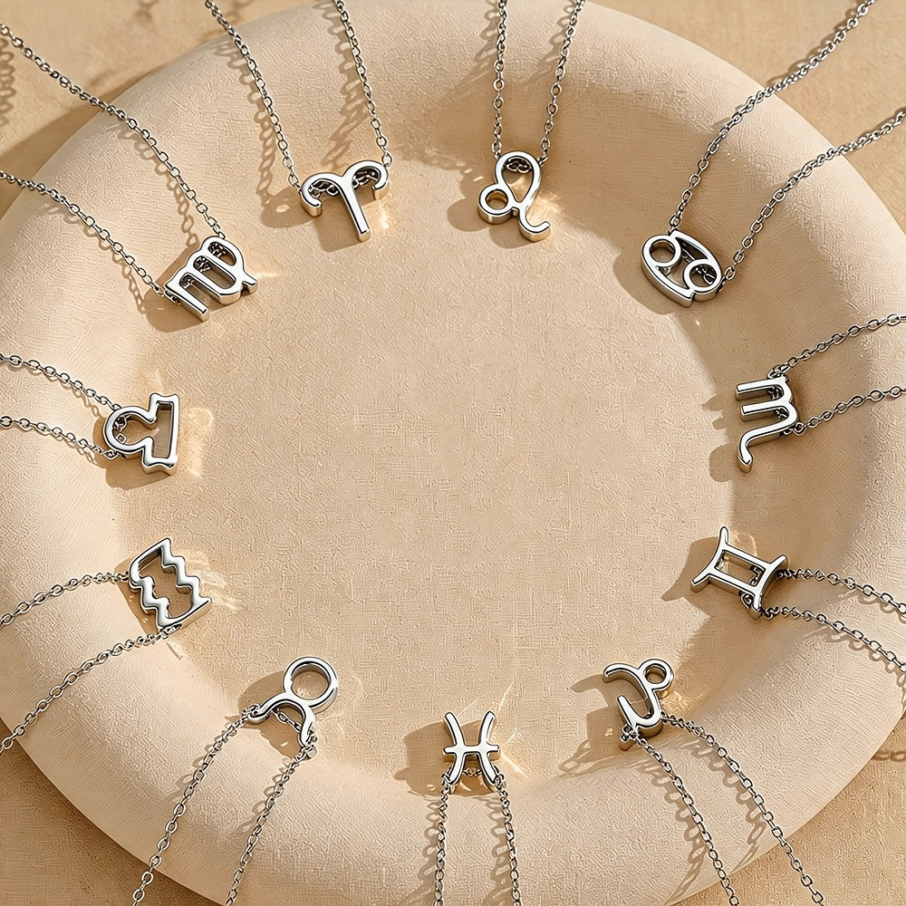 Women's Zodiac Constellation Pendant Necklace Elegant Stainless Steel Jewelry