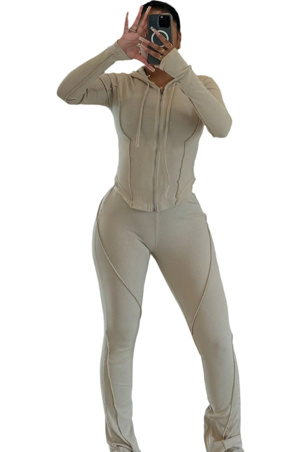 Women's Ribbed Stitch Casual Set ElYSLIMODD-484