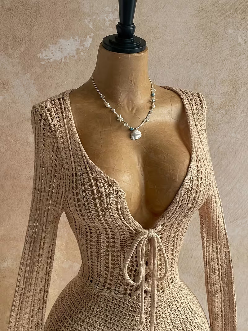 Women's Sexy V-Neck Hollow Backless Bandage Jumpsuit