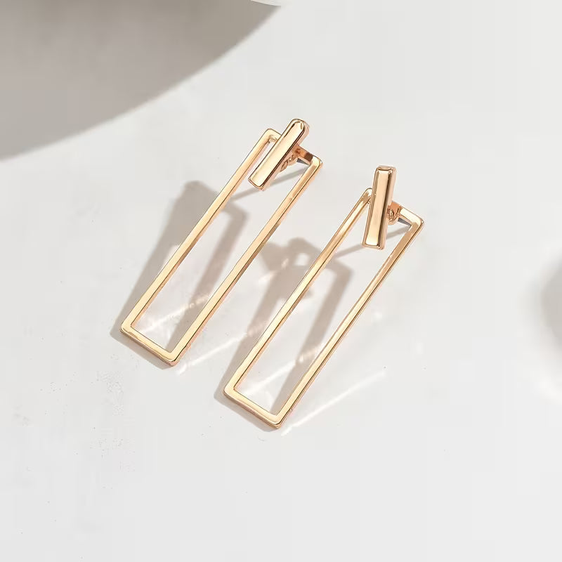 Women's Front and Back Stud Earrings Geometric Frame Jewelry