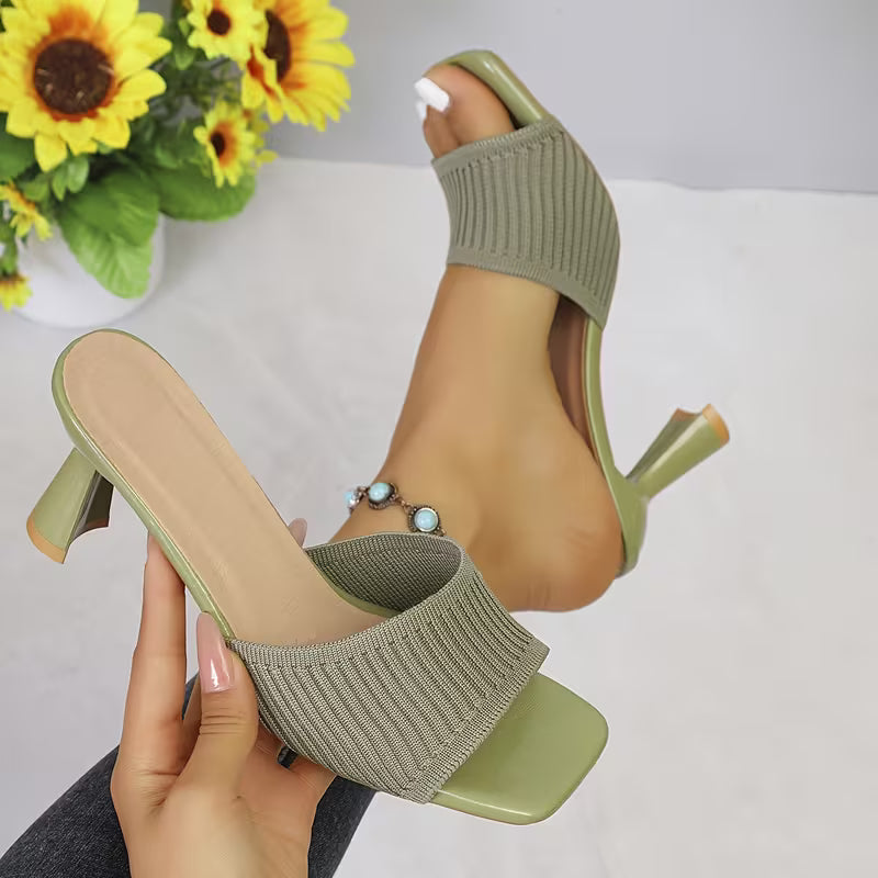 Women's Square Toe Chunky High Heel Sandals Slippers