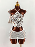 Women's Lace Halter Tie-Back Crop Top Mini Skirt Set