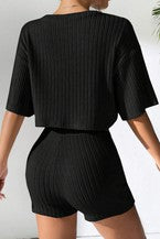 Women's Crew Neck Crop Tee Shorts Set ElYSSZJYY-6475