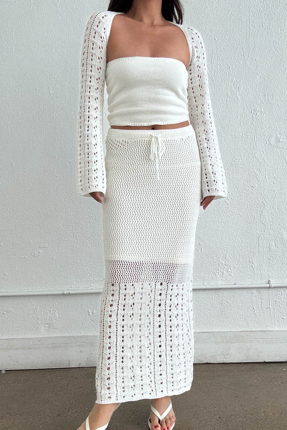 Women's Crochet Crop Top and Maxi Skirt Set S7568SET