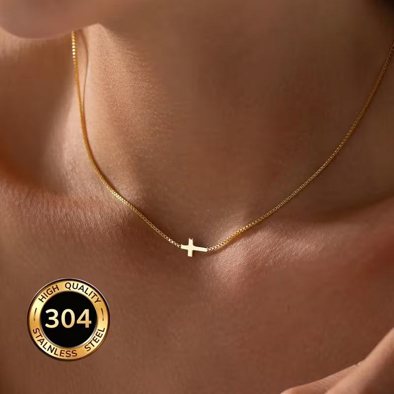 Women's Cross Pendant Necklace Elegant 18K Gold Plated Jewelry