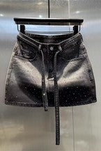 Women's Gradient Rhinestone Denim Skirt CHICJX4KSH1-5522