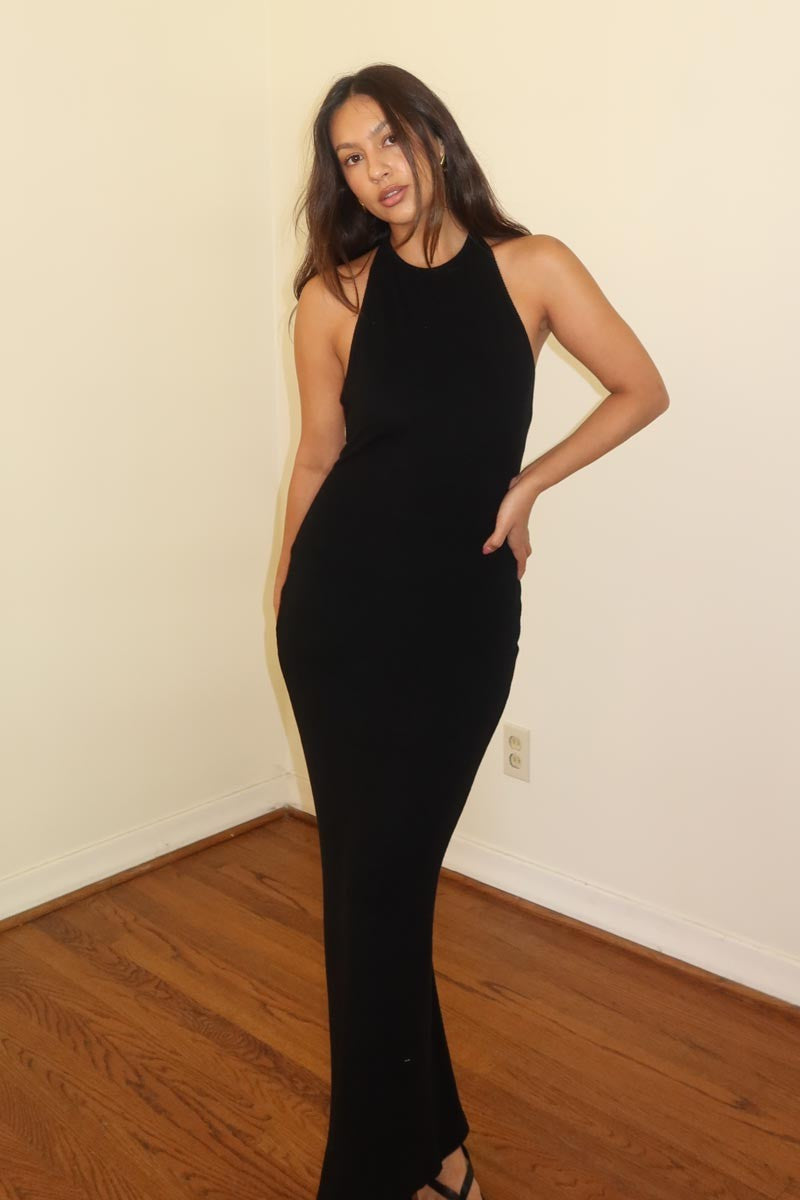 Women's Rib Full Length Halter Dress S6049D_A