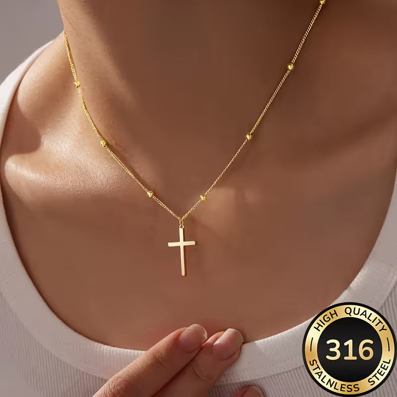 Women's Golden Cross Necklace 316 Stainless Steel Fashion Elegant