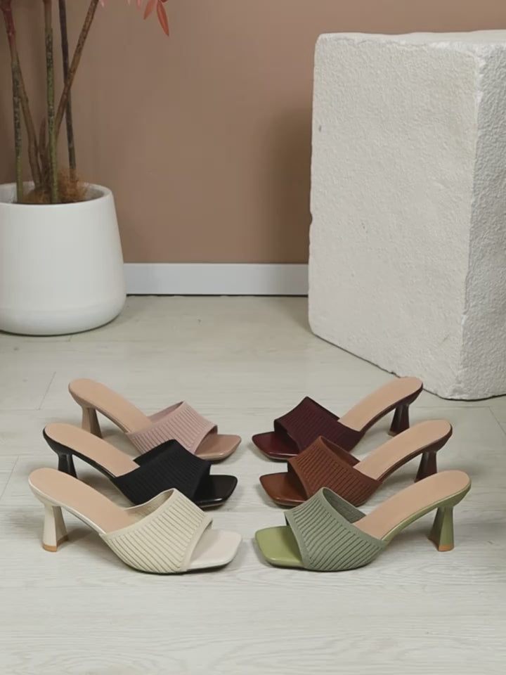 Women's Square Toe Chunky Heel Knitted Sandals